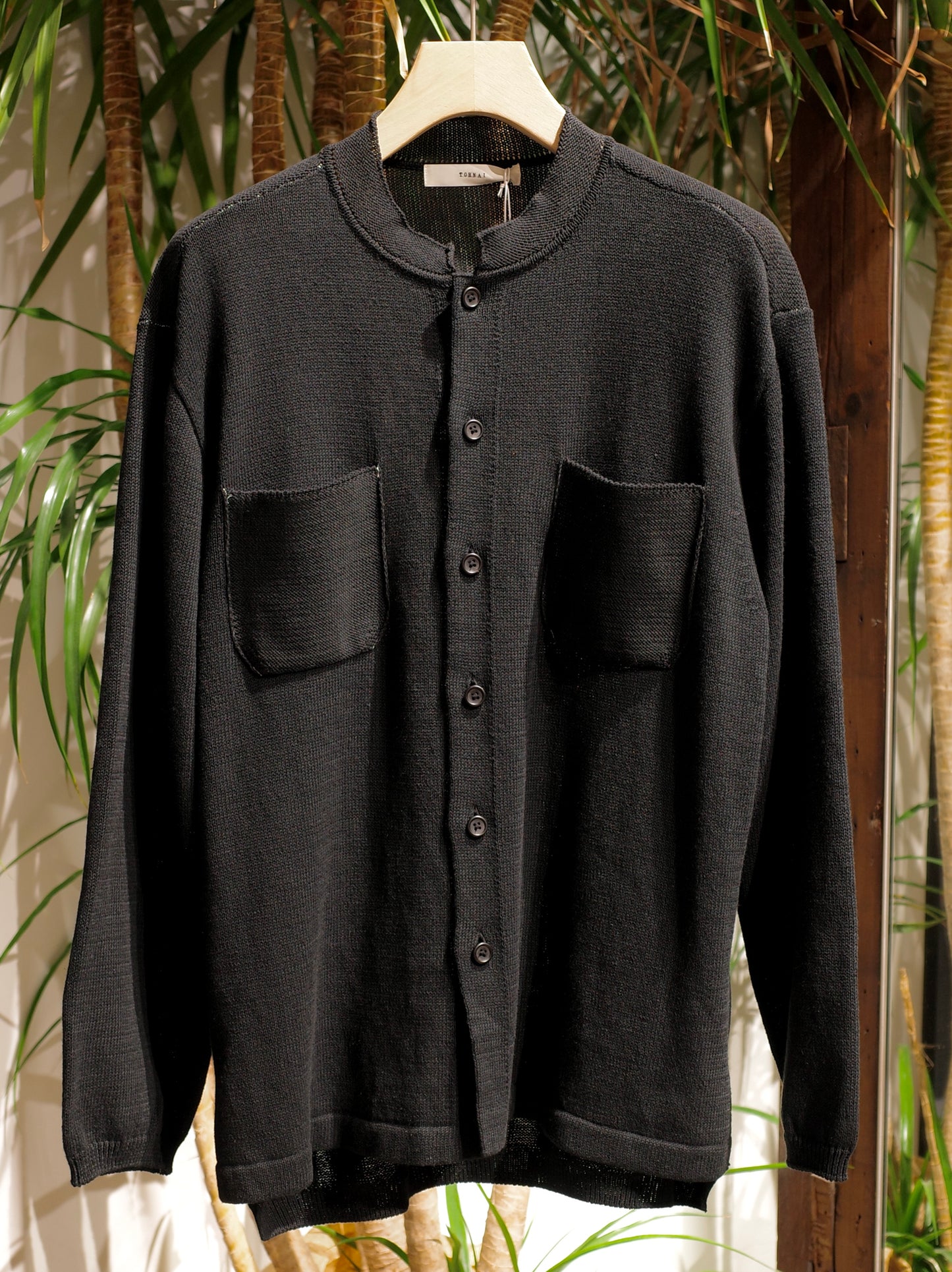 ROUGH COTTON LINEN / BAND COLLAR CARDIGAN