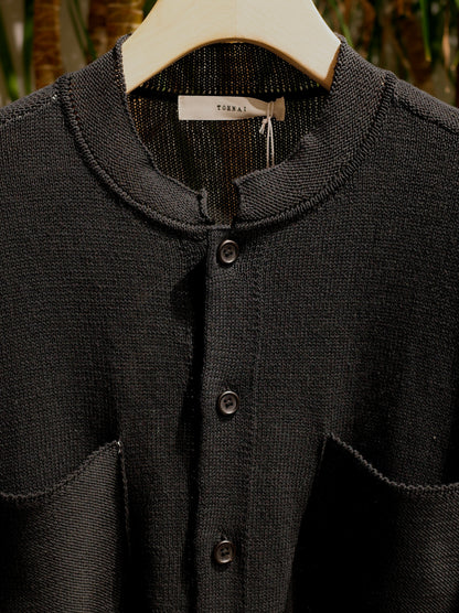 ROUGH COTTON LINEN / BAND COLLAR CARDIGAN