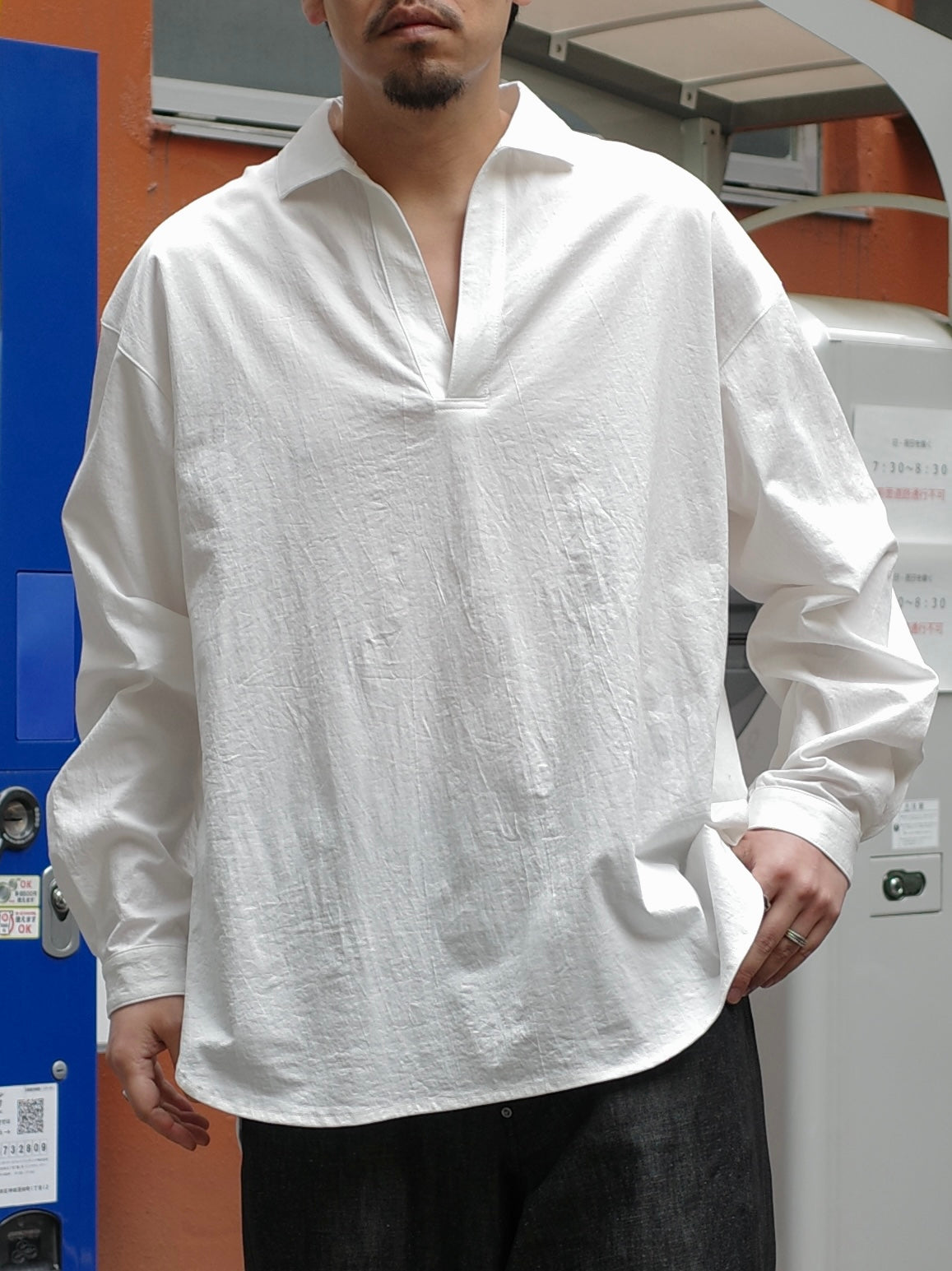塩縮ジャージースキッパーシャツL/S
