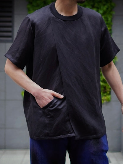RIBBED NECK NO SIDE SEAM TEE SHIRT