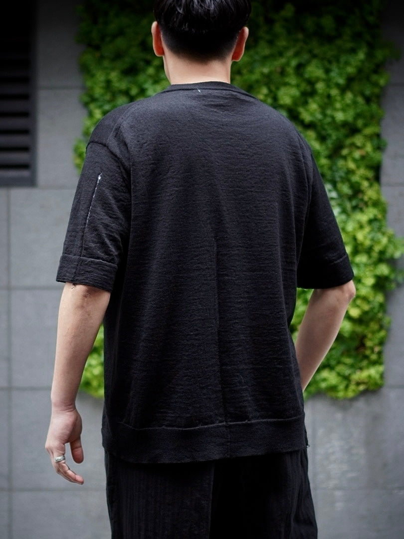 CREW NECK KNIT T-SHIRT / ROUGH LINEN WOOL