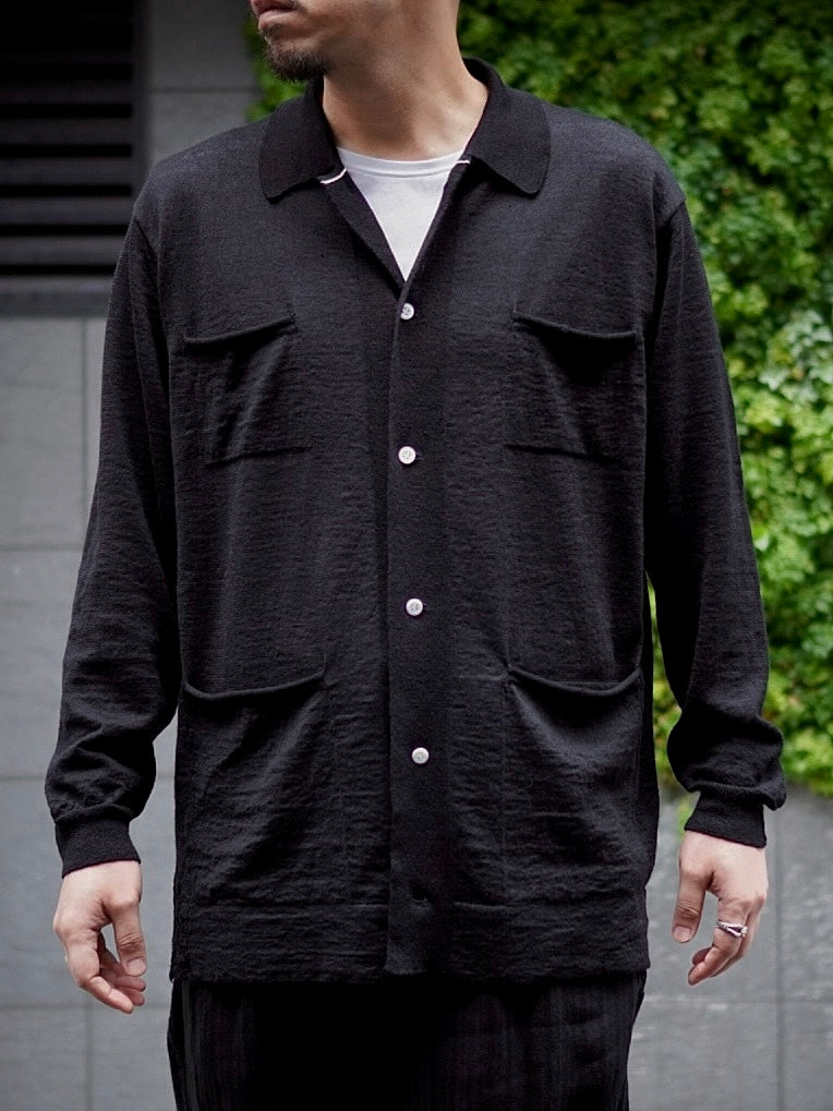 KNIT SHIRT CARDIGAN / ROUGH LINEN WOOL