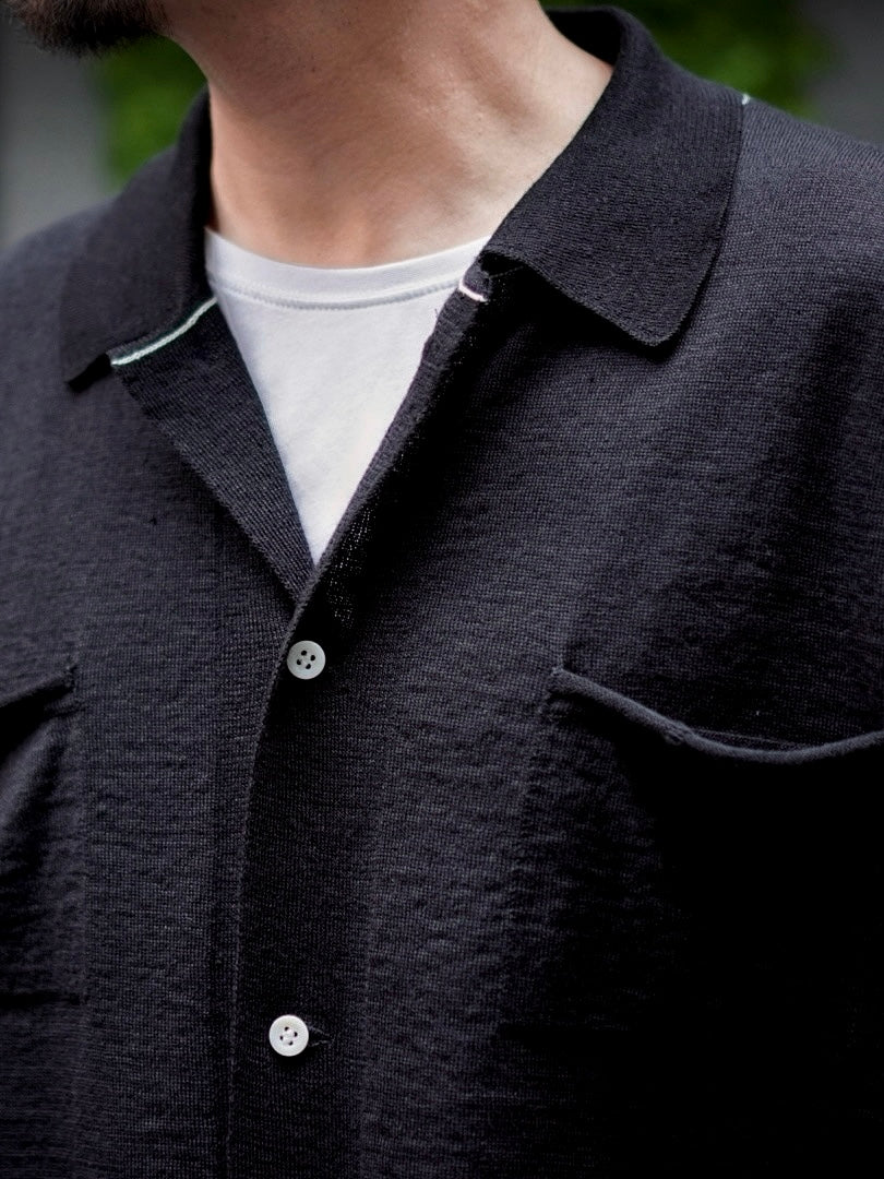 KNIT SHIRT CARDIGAN / ROUGH LINEN WOOL